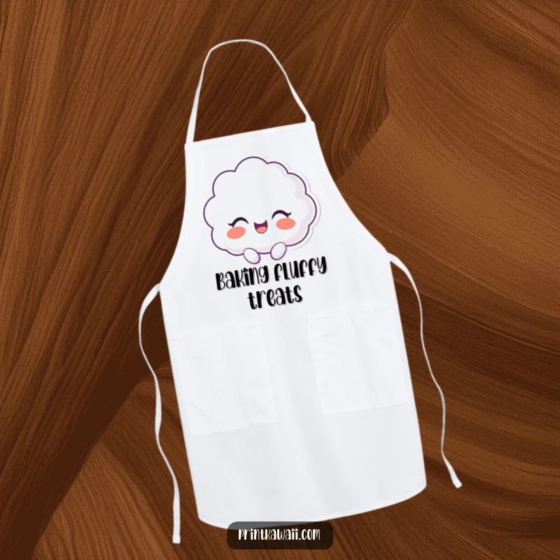 Funny kitchen apron featuring a cloud character bursting with giggles, adding humorous charm to cooking tasks.