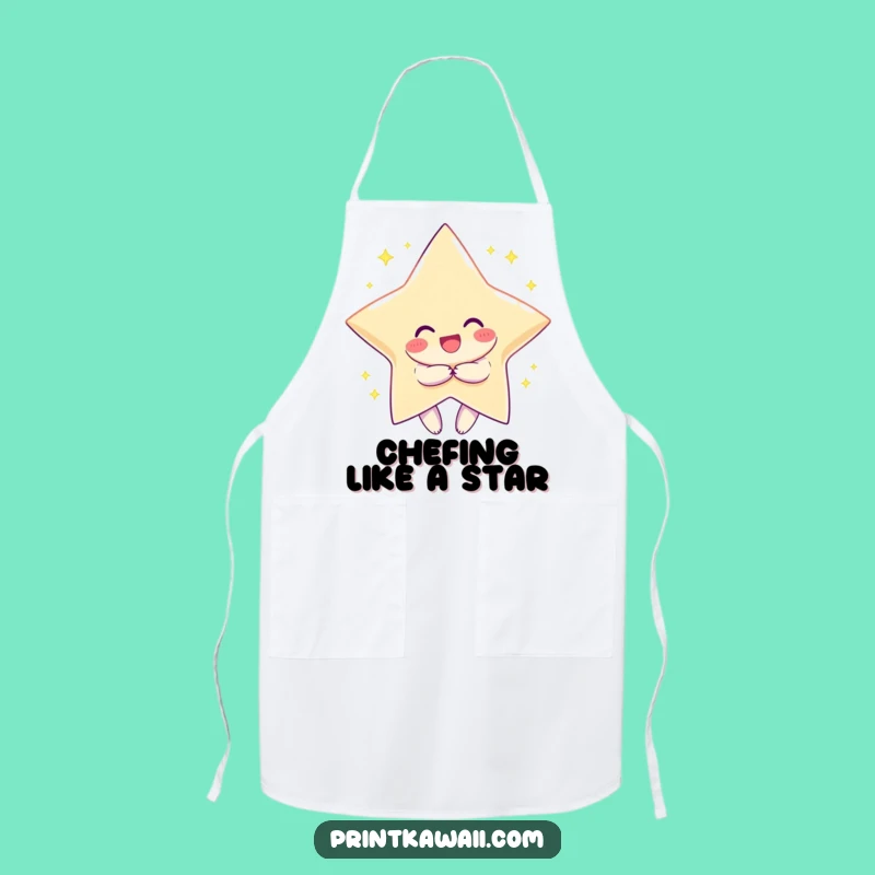 Funny Chef Apron: Smiling Character Hugs Star - Culinary Funny Gift