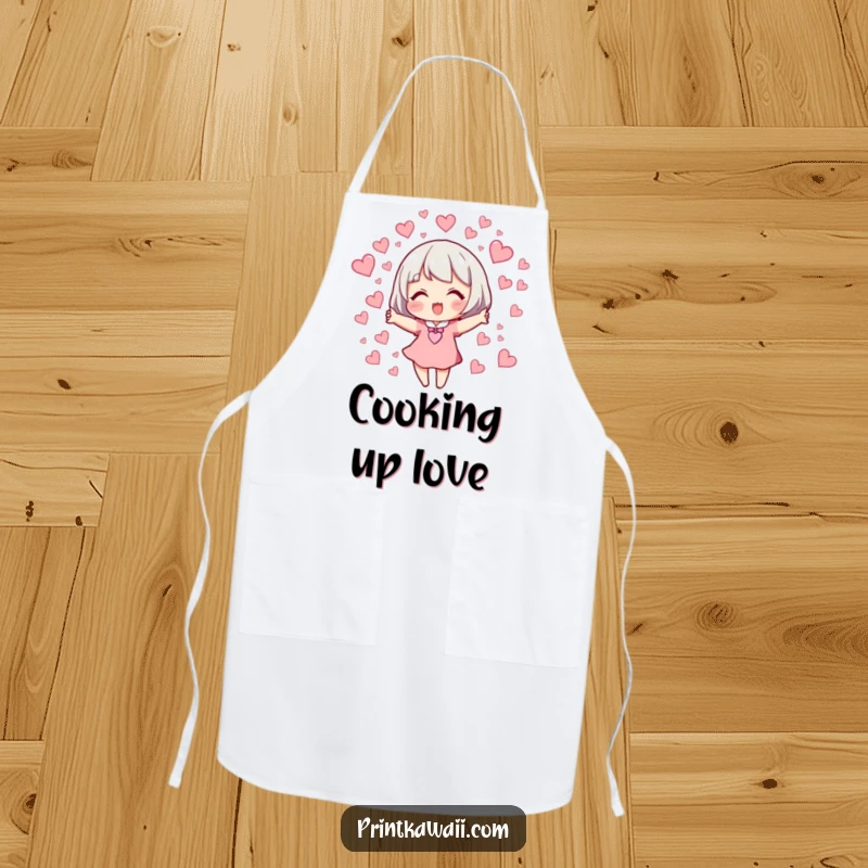 Funny Apron: A character happily releasing tiny, fluttering hearts, adding a touch of love to the kitchen.