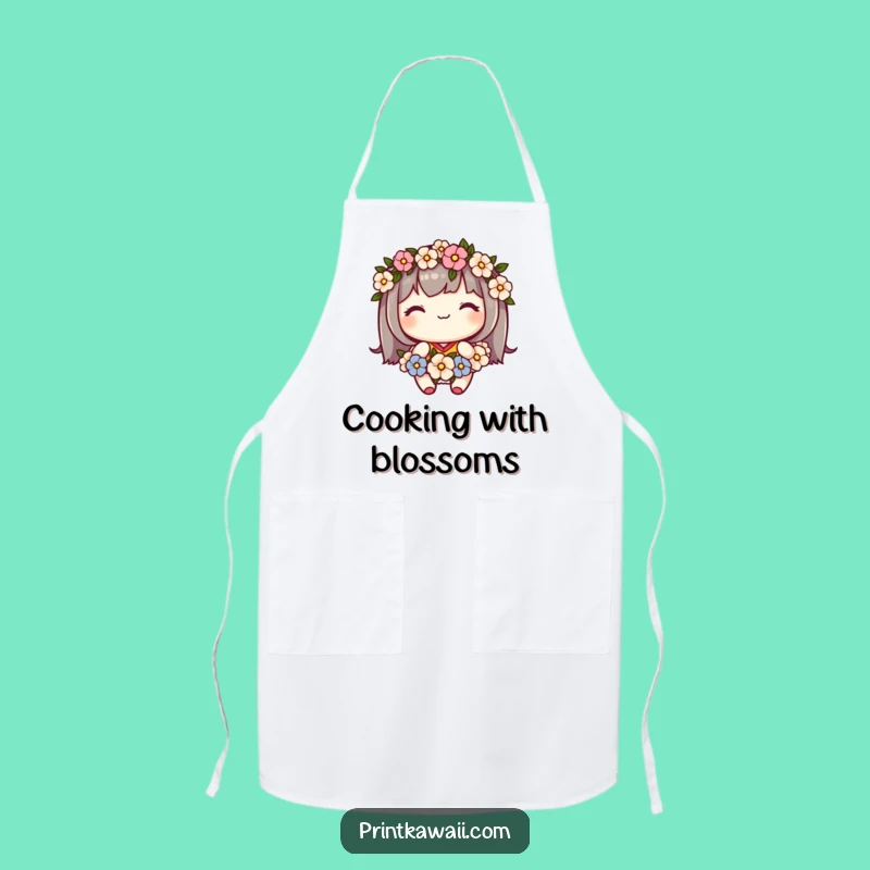 Funny Kitchen Apron: Cute Kawaii Character's Floral Chef