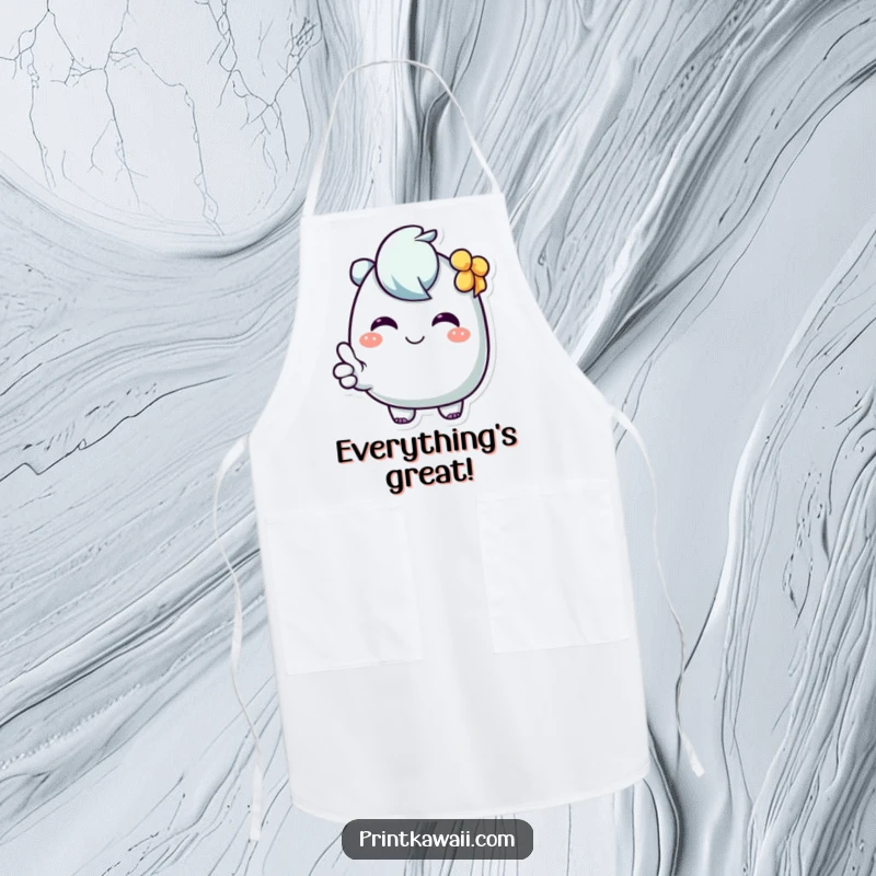 Funny Kitchen Apron featuring a character with a sweet smile giving a thumbs up, ready to cook up something amazing.