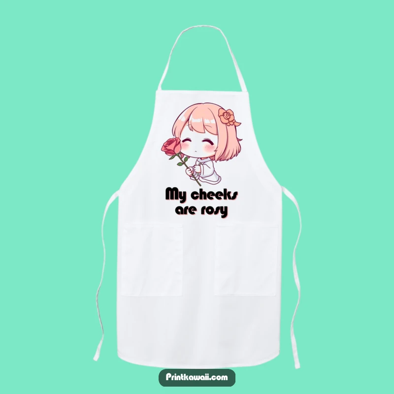Funny Baker's Blush Apron: Character with Rose, Cute Kitchen Gift