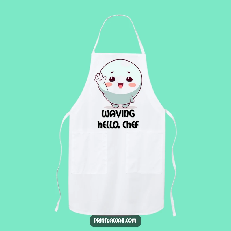 Funny Cute Character Apron: Cheerful Waving Design for Kitchen Fun