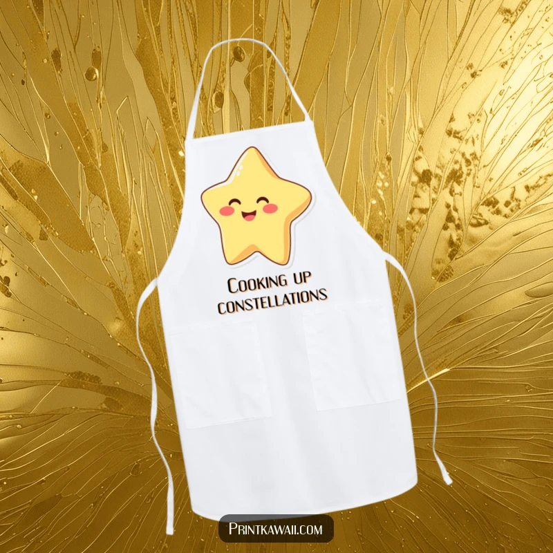 Funny Apron featuring a smiling, happy star character, perfect for adding a touch of joy to cooking and baking.