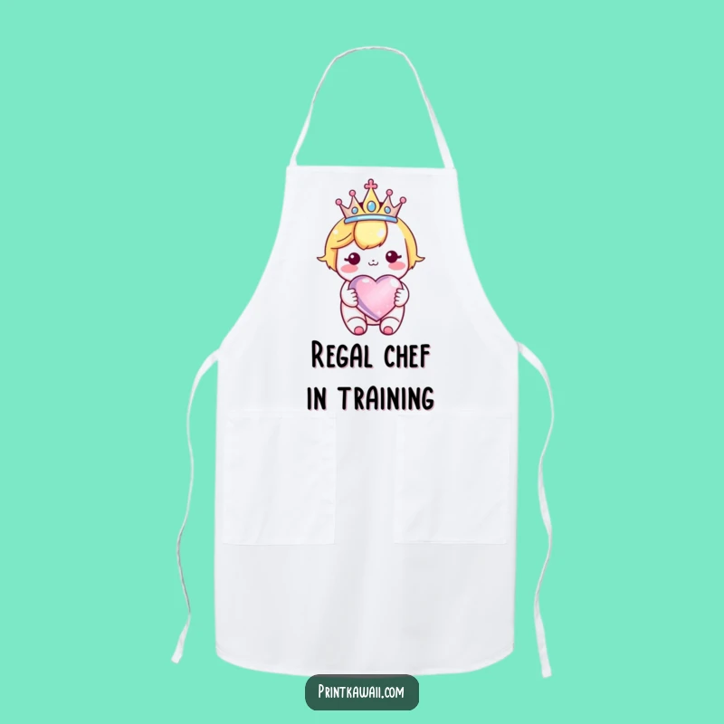 Funny Kawaii Crown Heart Apron: Chef Character Royal Style, Ideal Funny Gift