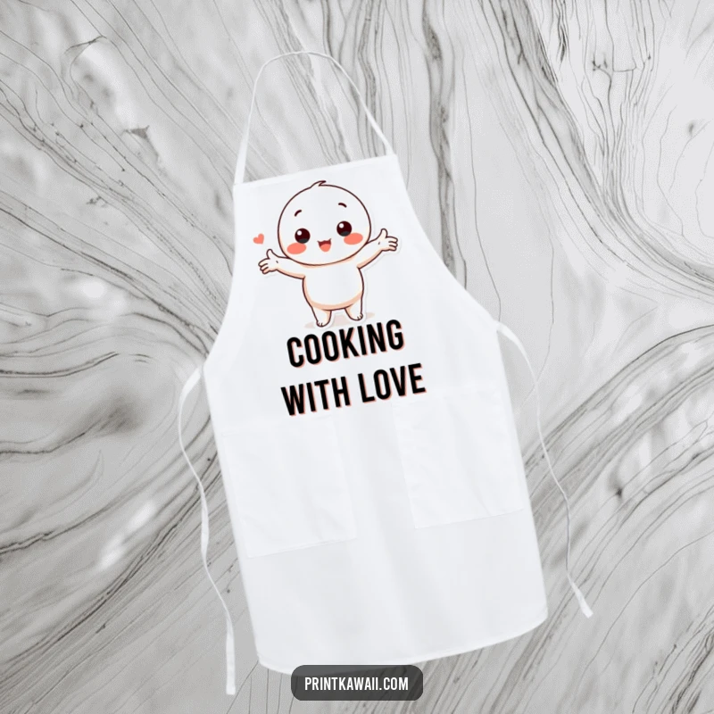 Funny Kawaii Love Apron: Character in a loving pose with arms outstretched, ideal for kitchen fun.
