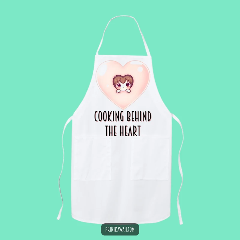 Funny Kitchen Apron: Shy Character Peeks from Heart - Cute Funny Gift