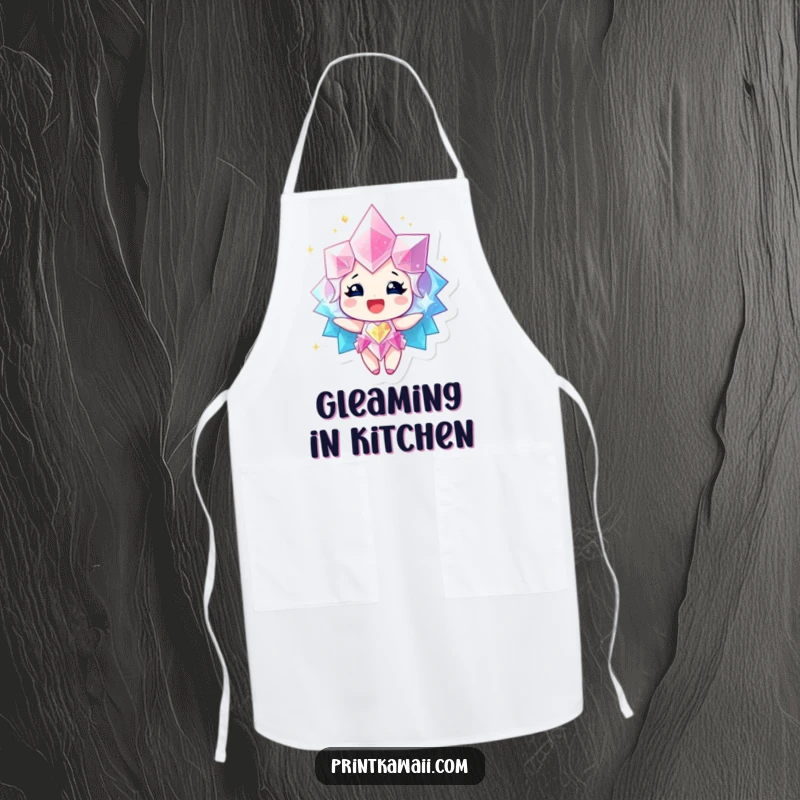 Funny Apron showing a sparkling gem character radiating happiness, ideal for kitchen protection and adding radiant, cheerful vibes.
