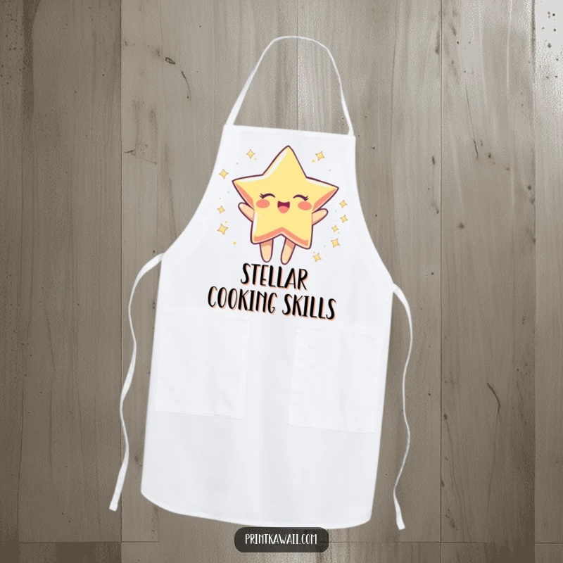 Funny apron showing a star character in a joyful spin, ideal for kitchen use and spreading cheer, a funny gift.