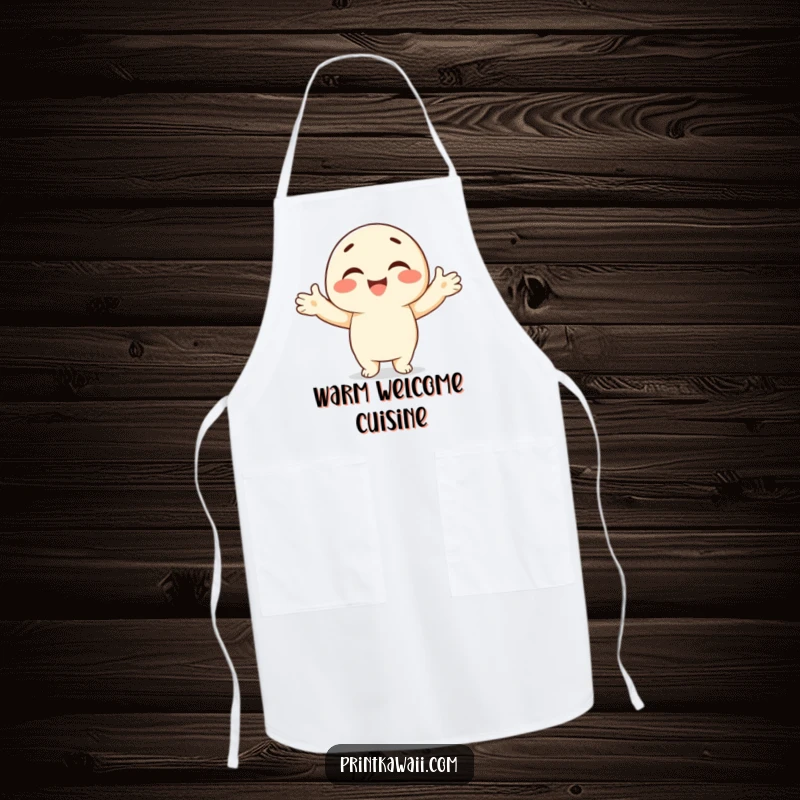 Funny apron featuring a smiling character with open arms offering an embrace, perfect for kitchen activities.