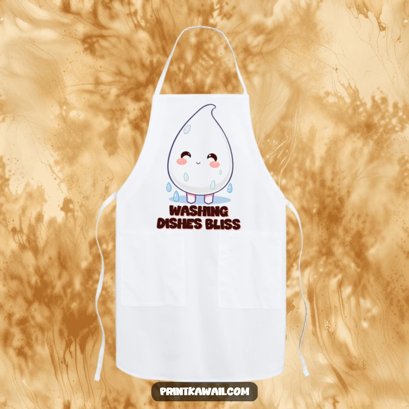 Funny Apron showing a plump, happy raindrop character dripping with joy, ideal for kitchen protection and adding cheerful vibes.