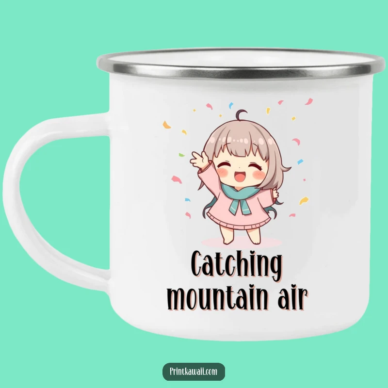 Funny Confetti Catch Camping Mug: Cute Character Gift for Playful Adventures