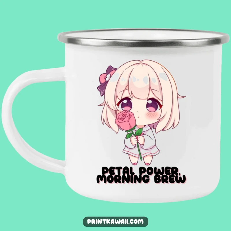 Funny Blushing Rose Camping Mug: Adorable Shy Character, Perfect Outdoor Funny Gift