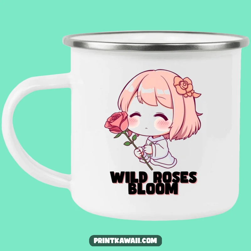 Funny Campfire Rose Mug: Blushing Character, Outdoor Romantic Gift