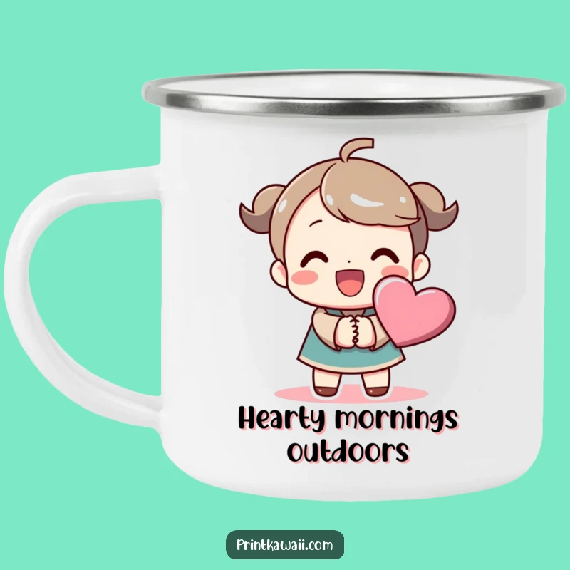 Funny Heart Hands Camping Mug: Joyful Character, Perfect Outdoor Funny Gift