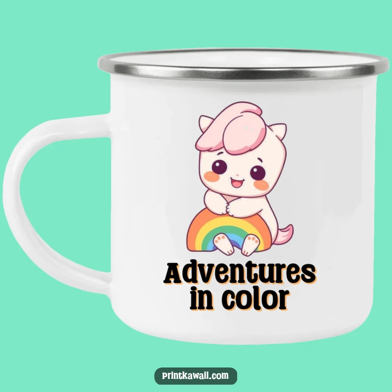 Funny Kawaii Rainbow Hug Camping Mug: Adventure and Joy