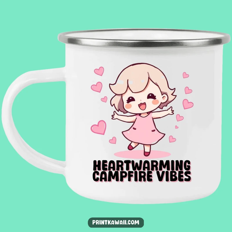 Funny Sparkling Hearts Camping Mug: Hilarious Character Gift for Happy Campers