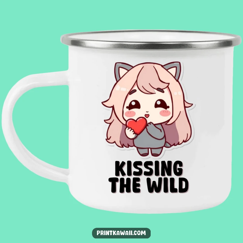 Funny Campfire Kiss Mug: Gentle Character Sending Love, Outdoor Gift