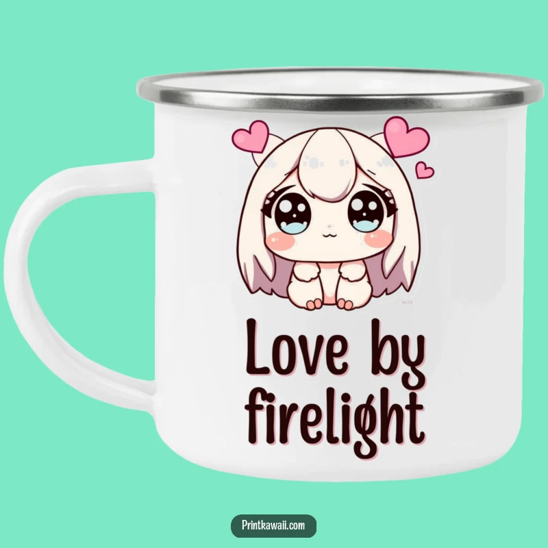 Funny Sparkling Eyes Camping Mug: Campfire Love and Heart Adoration