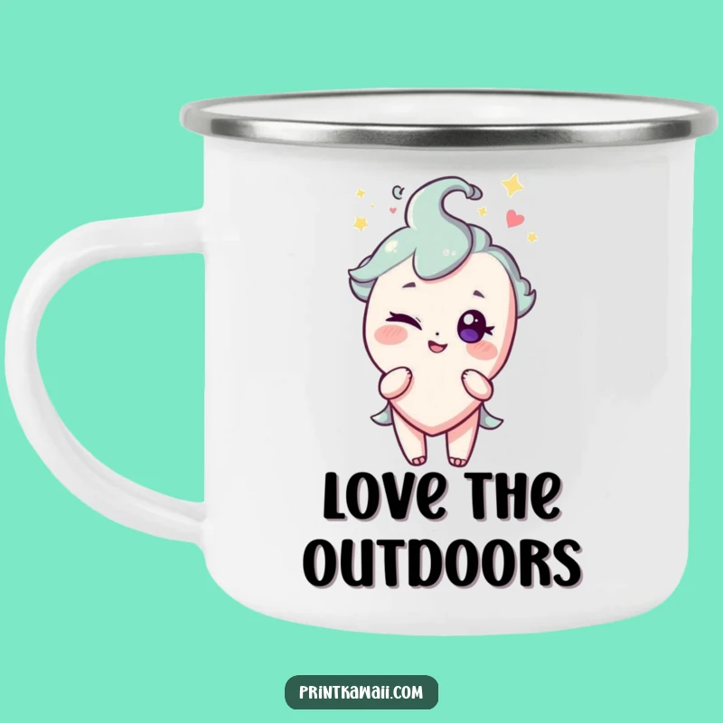 Funny Heart Camping Mug: Winking Character for Playful Adventures