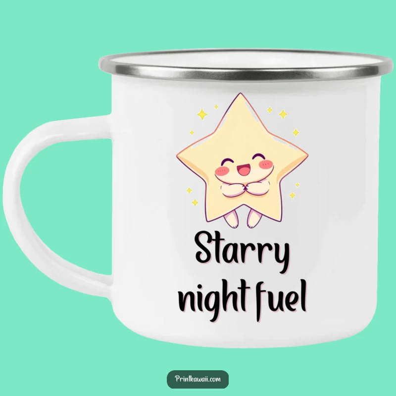 Funny Campfire Mug: Smiling Character Hugs Star - Outdoor Funny Gift