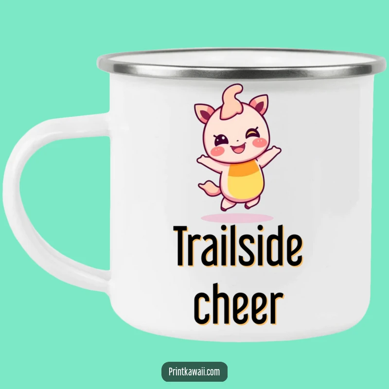 Funny Giggling Rainbow Hop Camping Mug, Cheerful Character Outdoor Gift