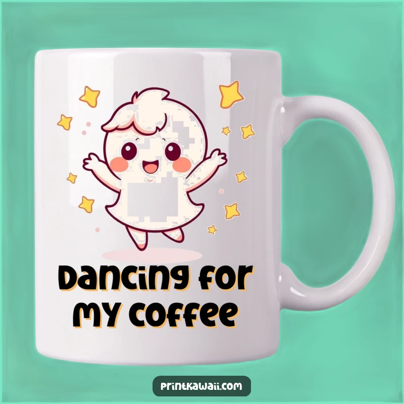 Funny Kawaii Dance Mug: Starry Happy Character Celebration, Perfect Funny Gift