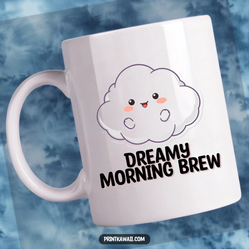 Funny mug featuring a fluffy cloud character floating gently with a playful expression, evoking a sense of lightness.
