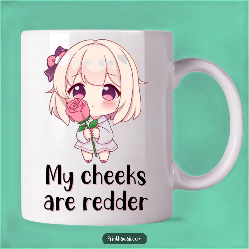 Funny Blushing Rose Mug: Adorable Character Expressing Shy Love, Perfect Romantic Gift