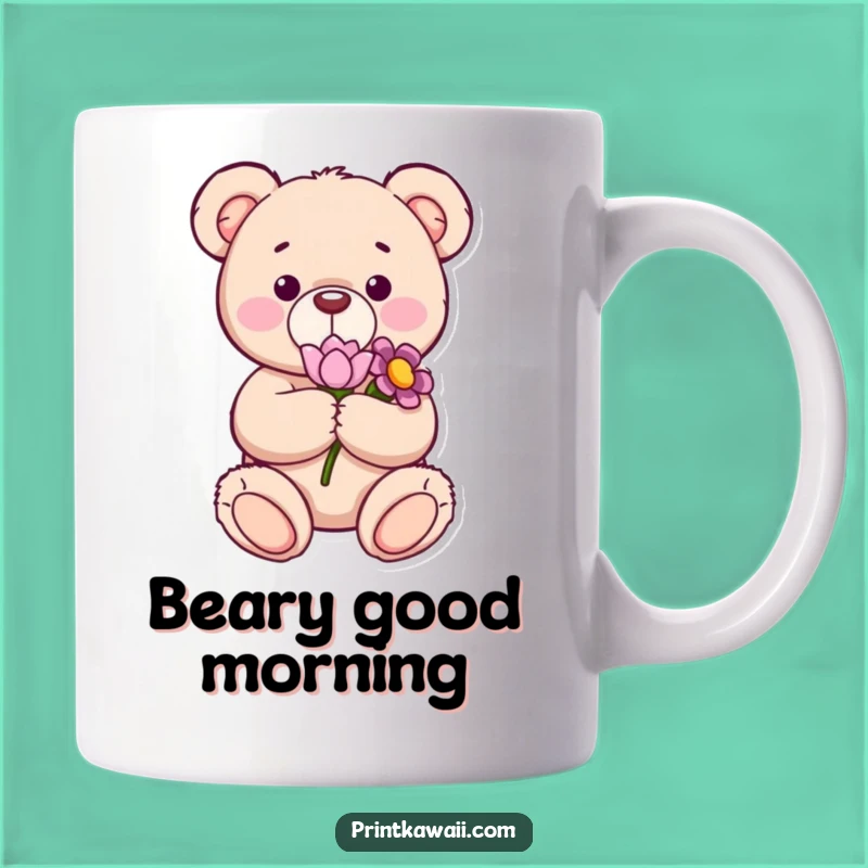 Funny Content Teddy Bear Flower Mug, Sweet Character Gift for Gentle Moments