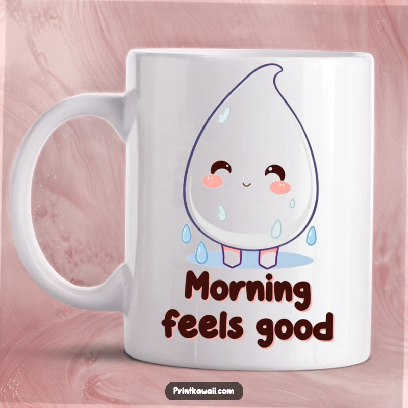 Funny Mug featuring a plump, happy raindrop character dripping with joy, bringing sunshine to any day.