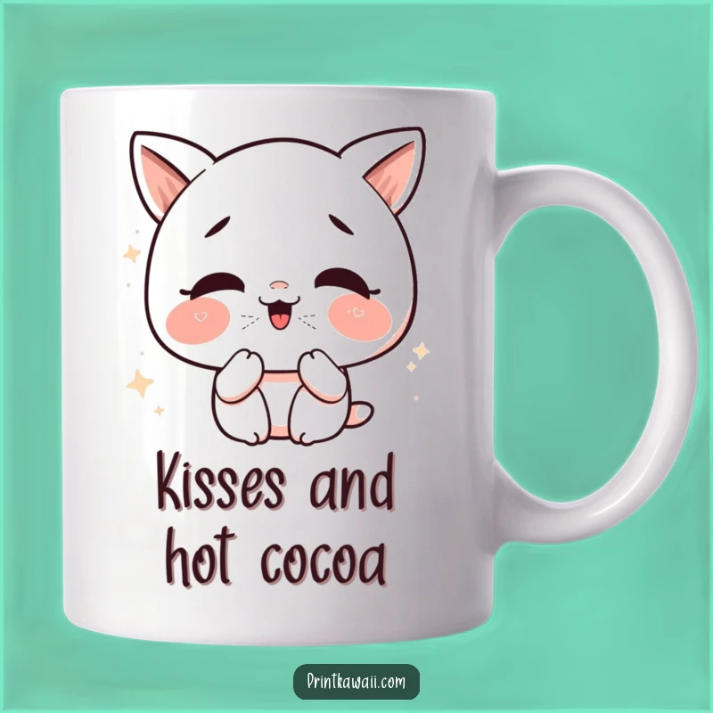 Funny Kawaii Kiss Mug: Giggling Character Blown Kisses, Perfect Funny Gift