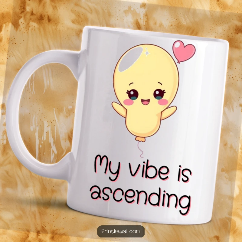Funny Pastel Balloon Character Mug: A cheerful, lighthearted character floats blissfully upwards, bringing joy and positivity to your day.