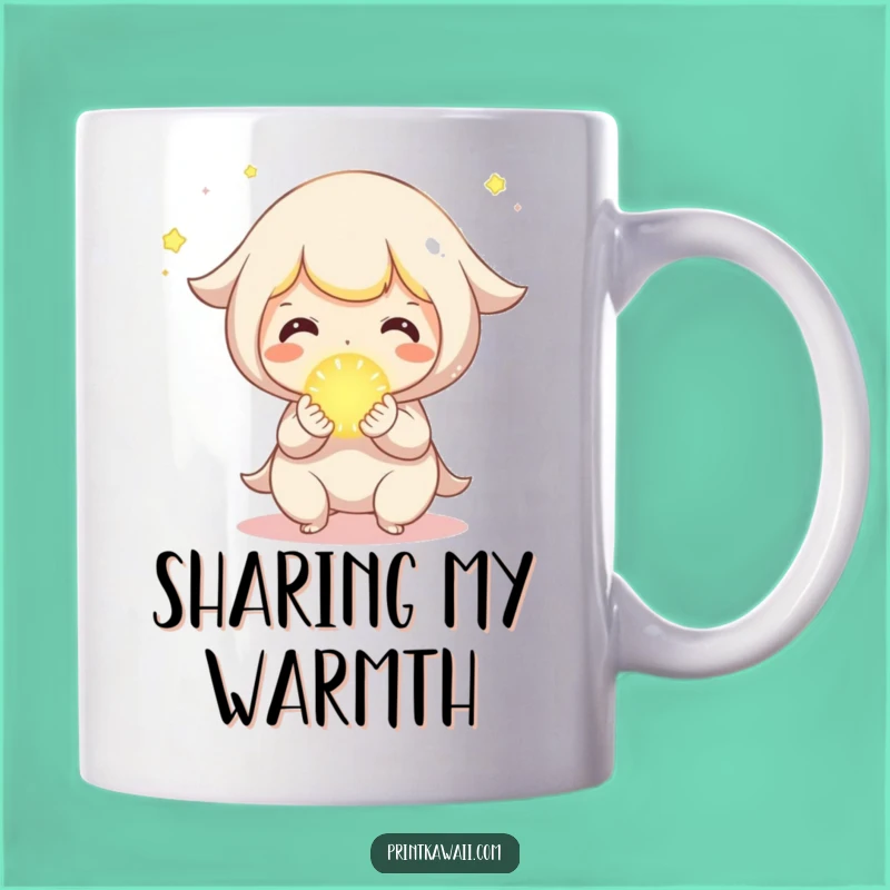 Funny Sharing Orb Mug: Cute Character's Joyful Gift of Light