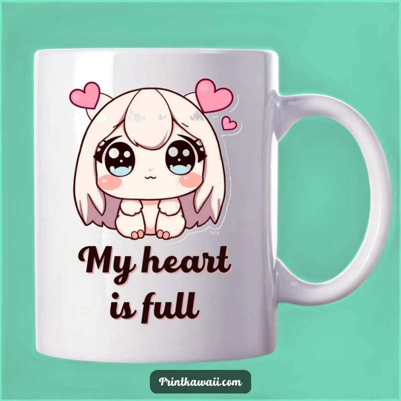 Funny Sparkling Eyes Mug: Cute Character’s Love for Hearts