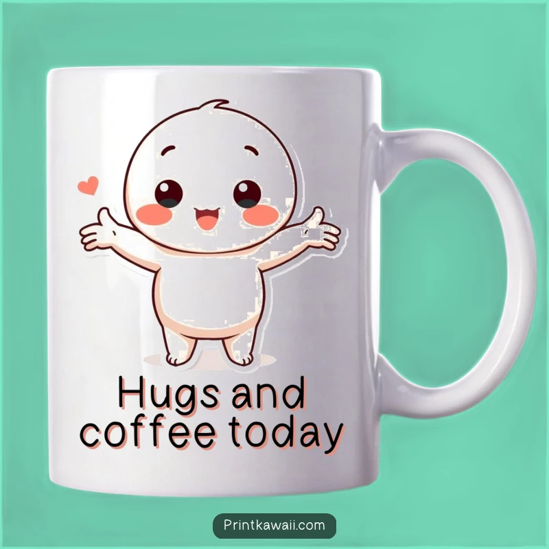 Funny Kawaii Love Mug: Hugging Character Pose, Perfect Funny Gift