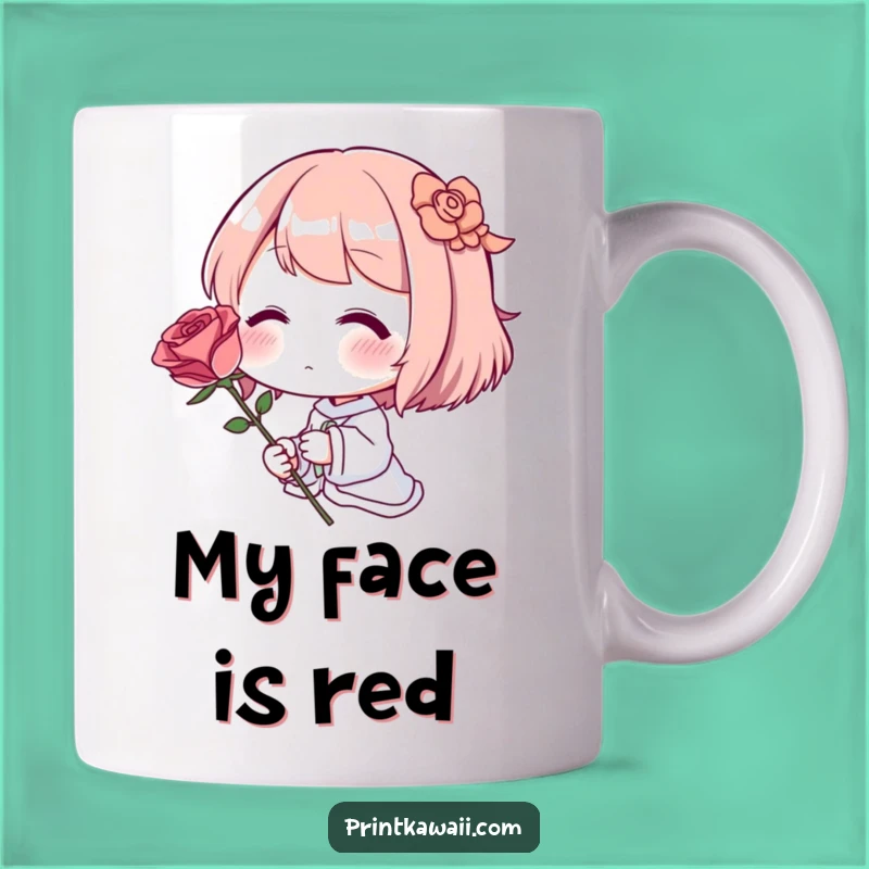 Funny Shy Admirer Mug: Blushing Character & Rose, Perfect Romantic Gift