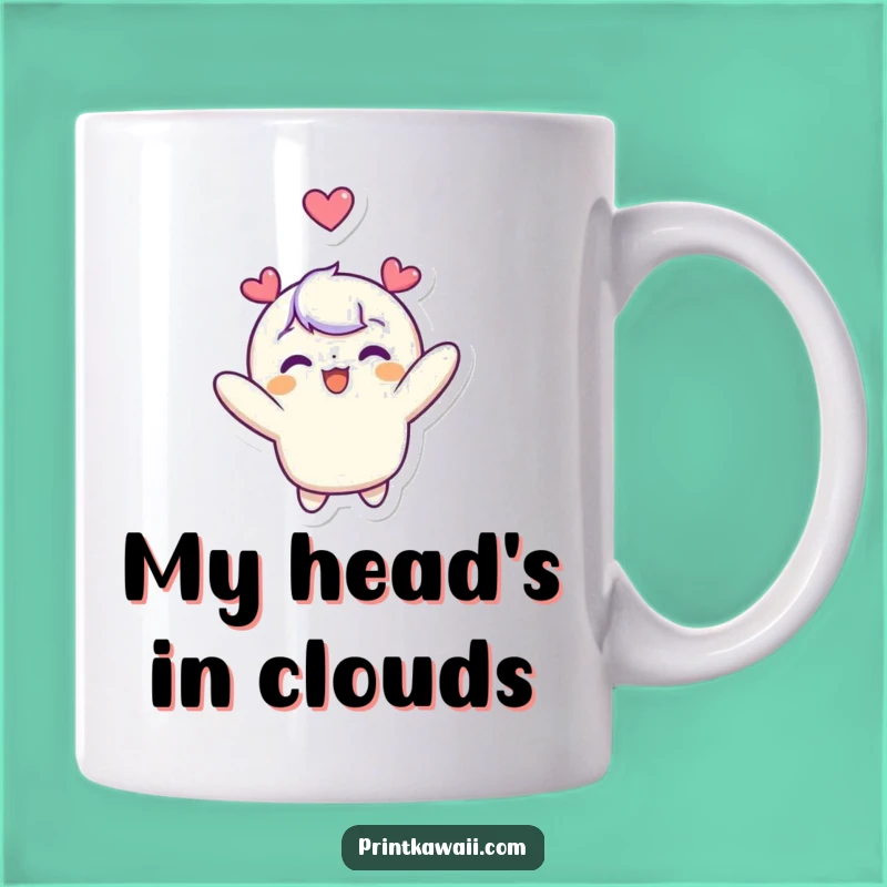 Funny Floating Heart Mug: Adorable Character's Joyful Ascent - Perfect Funny Gift Idea