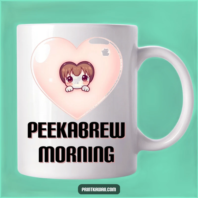 Funny Shy Heart Mug: Character Peeking Out - Adorable Funny Gift Idea