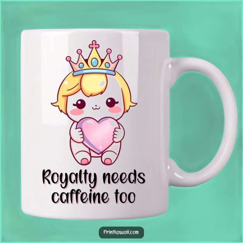 Funny Kawaii Crown Heart Mug: Adorable Royal Character Funny Gift