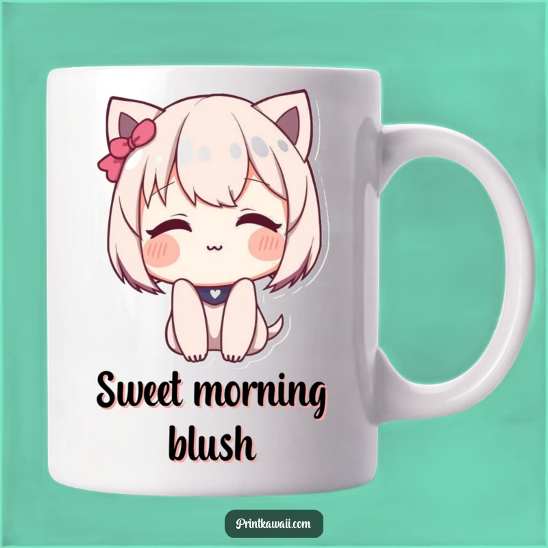Funny Shy Blush Mug: Cute Character's Sweet Smile for a Gentle Gift