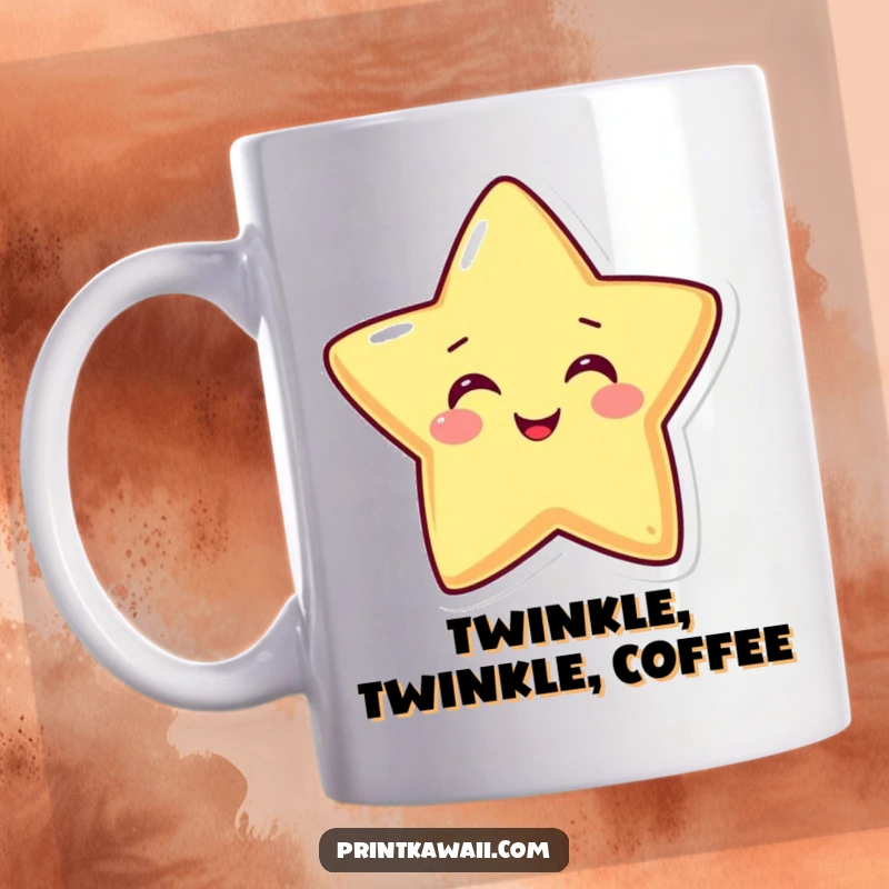 Funny mug featuring a smiling star character radiating happiness and glowing brightly, symbolizing joy and positivity.