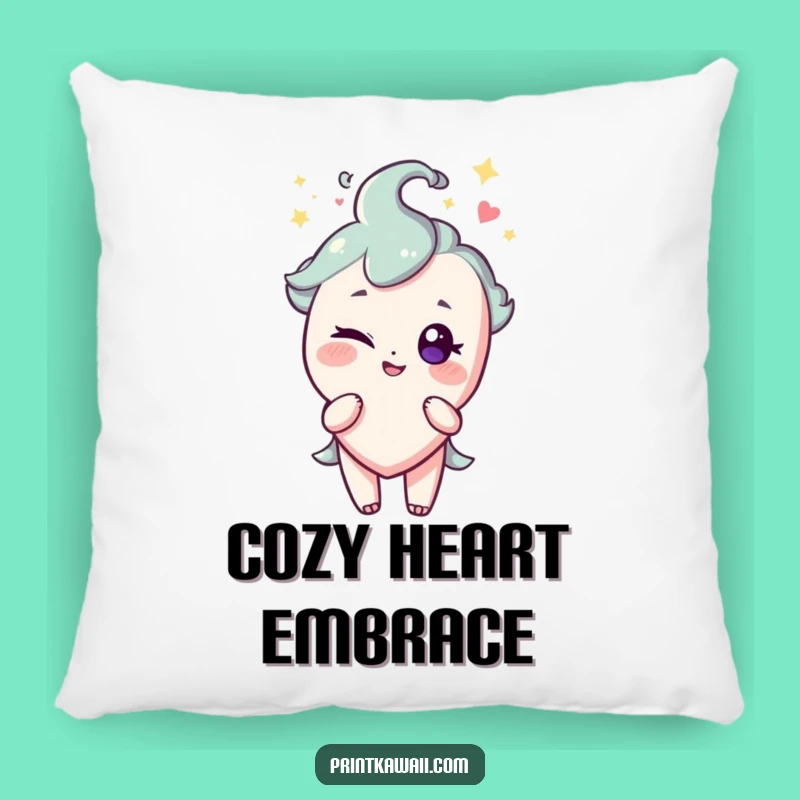 Funny Heart Pillow: Winking Character for Cozy Playfulness