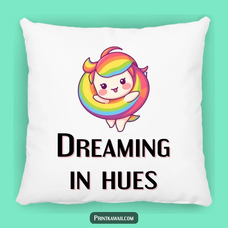 Funny Pillow: Rainbow Swirl Character Twirling Comfort, A Cozy Humorous Accent