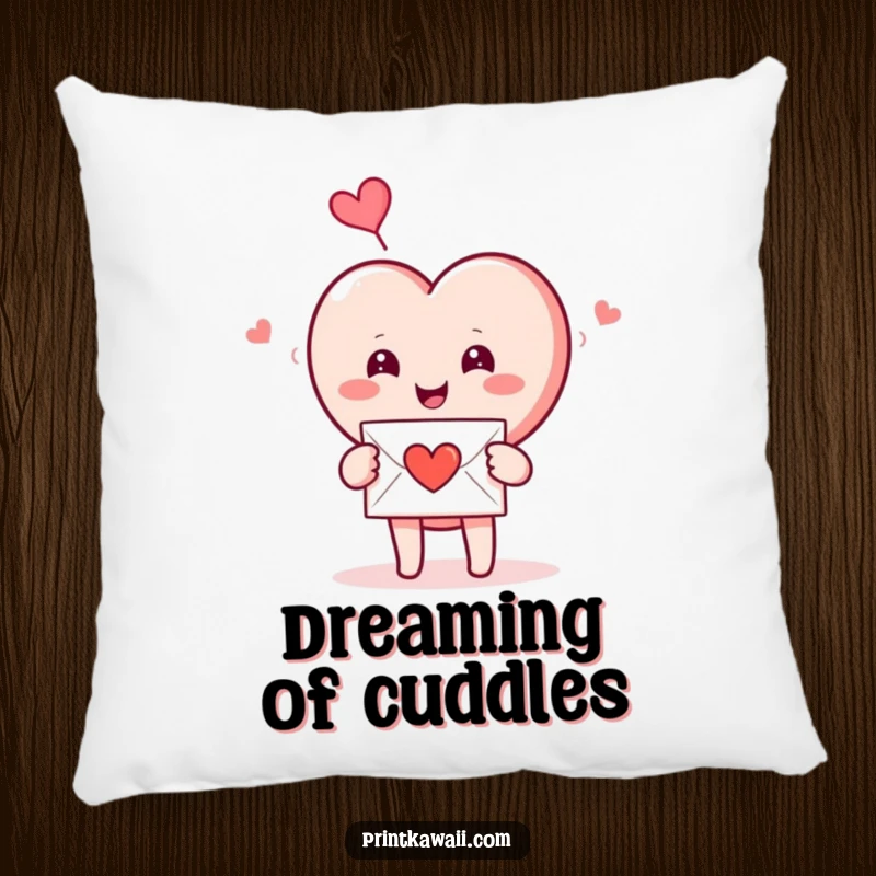 Funny Pillow: A smiling heart character receives a love letter, offering comfort and a touch of humorous romance.