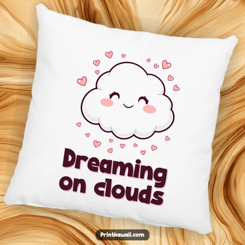 Funny pillow with a smiling cloud sprinkling hearts, offering comfort and sweet decor, a perfect funny gift.