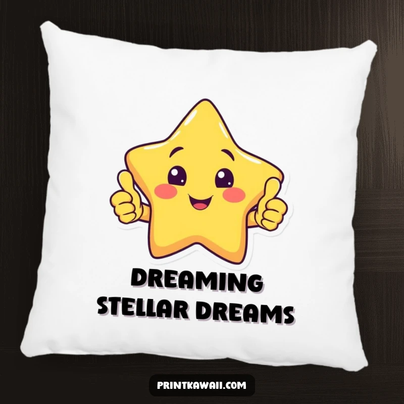 Funny throw pillow with a smiling star character giving a hearty double thumbs up, bringing a smile and warmth.