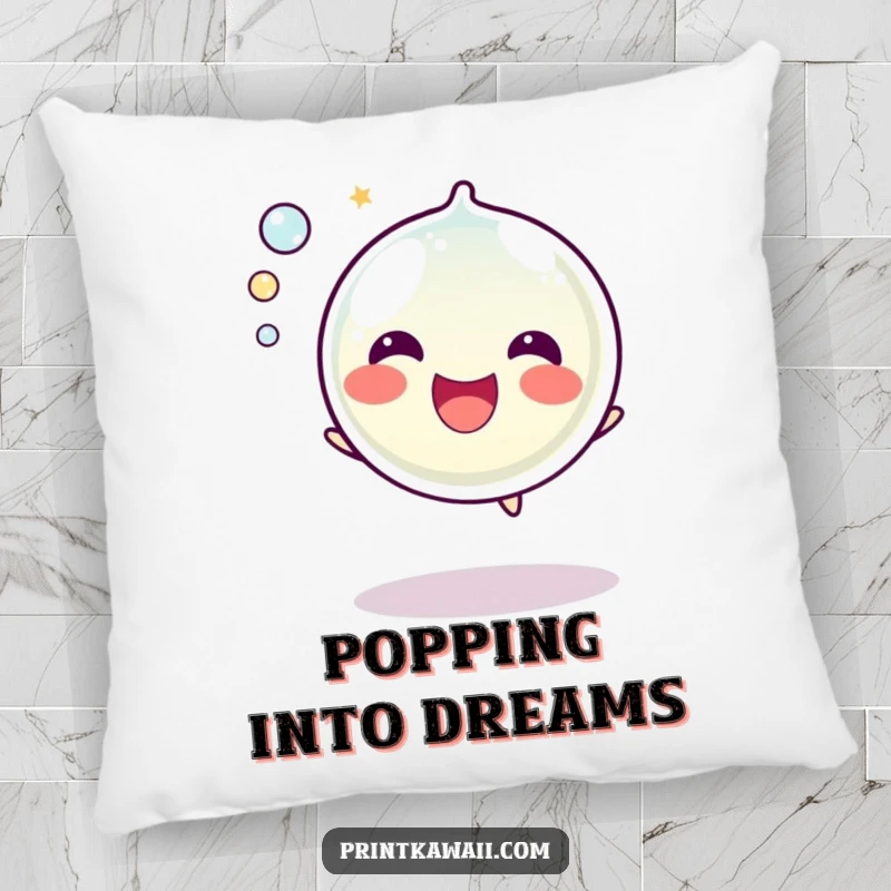 Funny Bubble Pillow: A plush pillow displaying a happy bubble character popping with a cheerful sound, offering comfort and smiles.