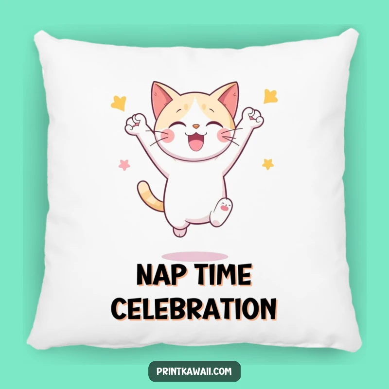 Funny Cat Celebration Pillow: Snuggle Up with Joyful Pounces