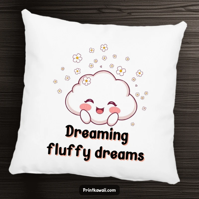 Funny pillow featuring a joyful cloud character showering tiny blossoms, perfect for adding comfort and a touch of whimsical beauty.